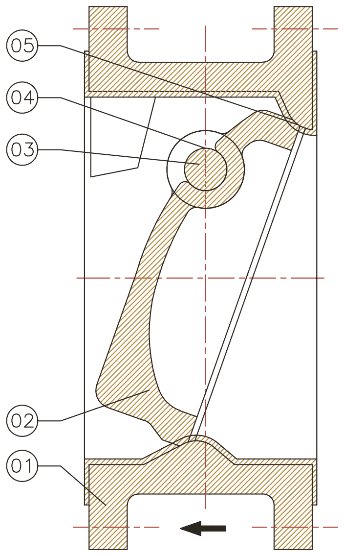 Tilting Disc Check Valve section with numbered callouts
